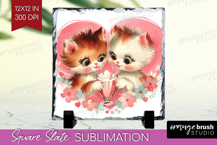 Vintage Valentines Day Slate PNG - Retro Animal Square Slate