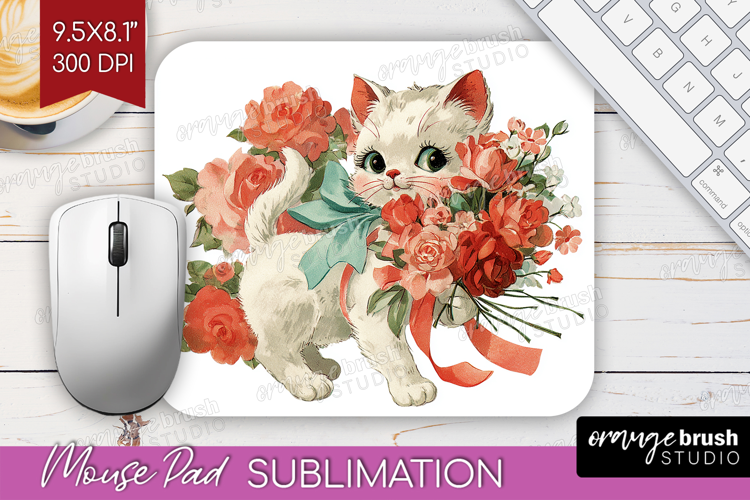 Vintage Valentines Day Mouse Pad Sublimation - Retro Animal