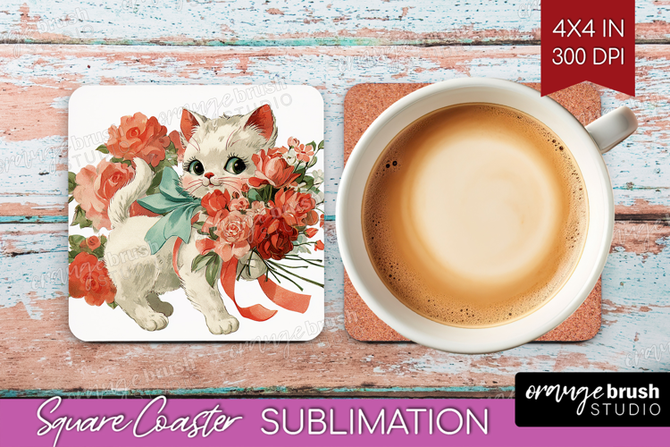 Vintage Valentines Day Square Coaster - Retro Animal Coaster