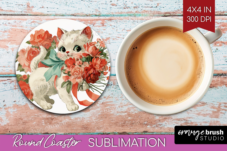 Vintage Valentines Day Round Coaster - Retro Animal Coaster