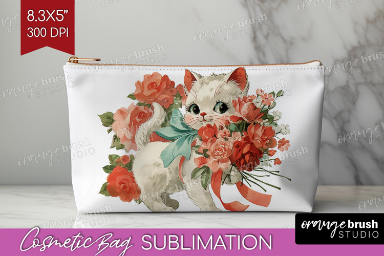 Vintage Valentines Day Cosmetic Bag - Retro Animal Makeup