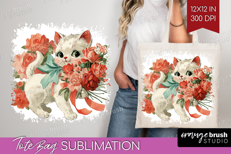 Vintage Valentines Day Tote Bag - Retro Animal Tote Bag PNG