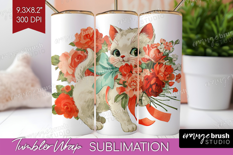Vintage Valentines Day Tumbler Wrap - Retro Animal Tumbler