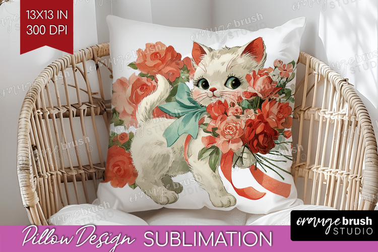 Vintage Valentines Day Pillow Sublimation - Retro Animal PNG