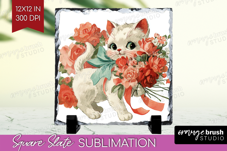 Vintage Valentines Day Slate PNG - Retro Animal Square Slate