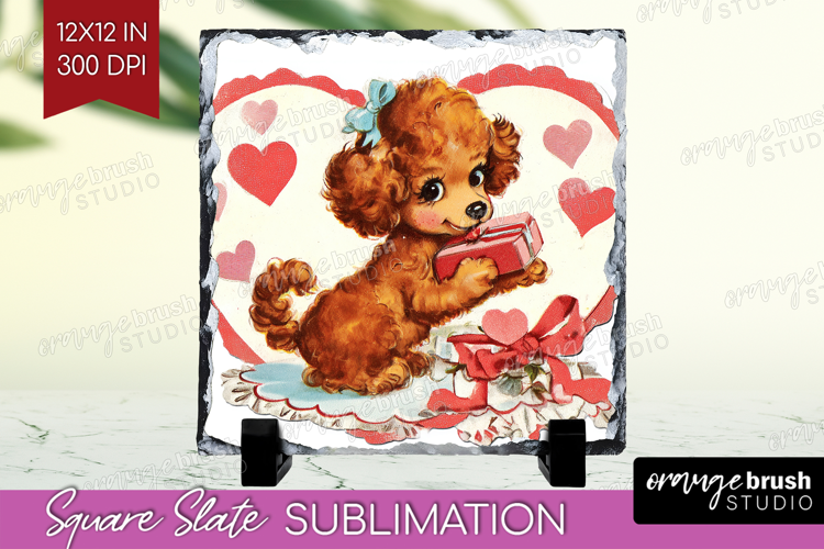Vintage Valentines Day Slate PNG - Retro Animal Square Slate