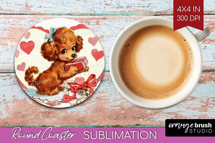 Vintage Valentines Day Round Coaster - Retro Animal Coaster