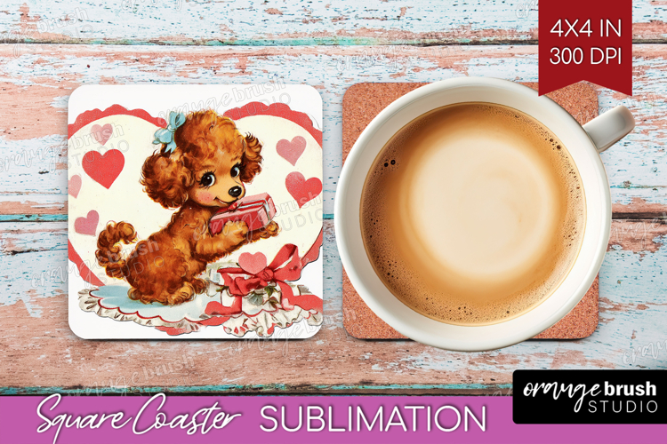 Vintage Valentines Day Square Coaster - Retro Animal Coaster