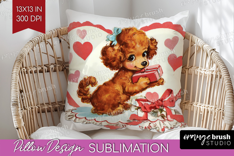 Vintage Valentines Day Pillow Sublimation - Retro Animal PNG