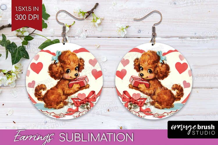 Vintage Valentines Day Round Earrings - Retro Animal PNG