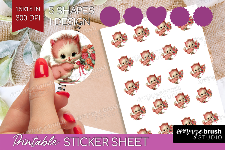 Vintage Valentines Day Round Sticker - Retro Animal Sticker