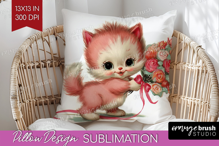 Vintage Valentines Day Pillow Sublimation - Retro Animal PNG
