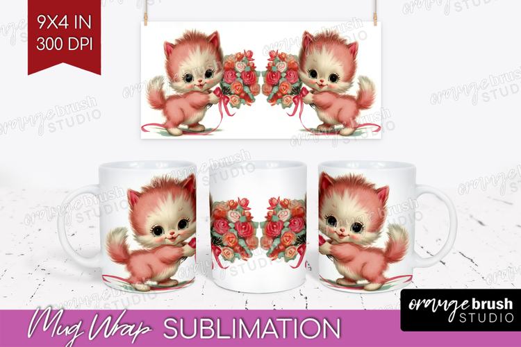 Vintage Valentines Day Mug Wrap - Retro Animal Mug PNG