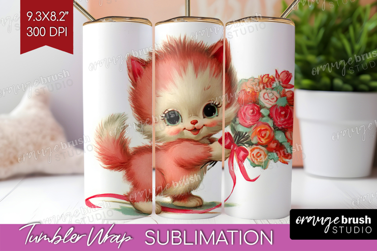 Vintage Valentines Day Tumbler Wrap - Retro Animal Tumbler