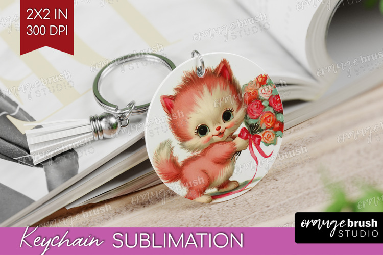 Vintage Valentines Day Keychain PNG - Retro Animal Keychain