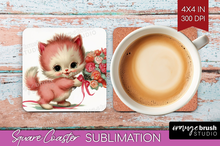 Vintage Valentines Day Square Coaster - Retro Animal Coaster