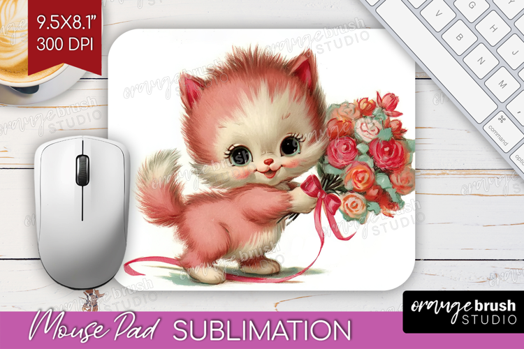 Vintage Valentines Day Mouse Pad Sublimation - Retro Animal