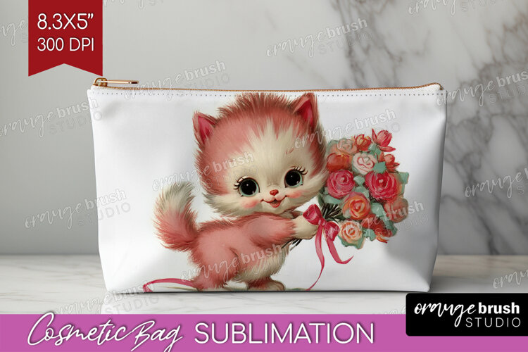 Vintage Valentines Day Cosmetic Bag - Retro Animal Makeup example image 1