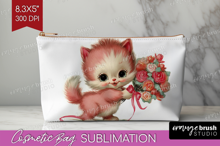 Vintage Valentines Day Cosmetic Bag - Retro Animal Makeup
