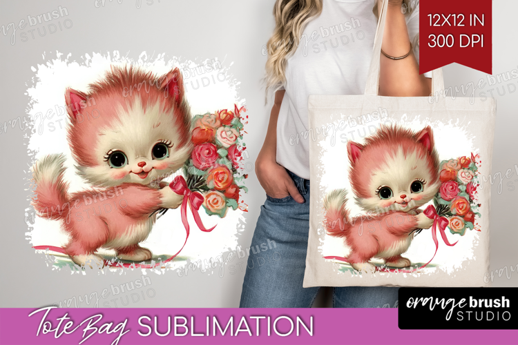 Vintage Valentines Day Tote Bag - Retro Animal Tote Bag PNG