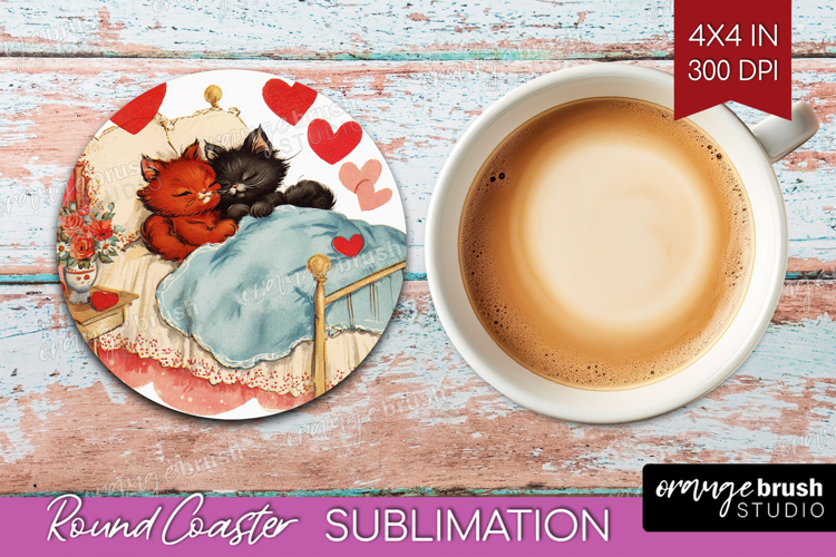 Vintage Valentines Day Round Coaster - Retro Animal Coaster