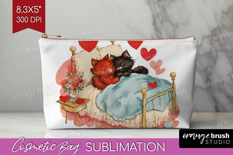 Vintage Valentines Day Cosmetic Bag - Retro Animal Makeup