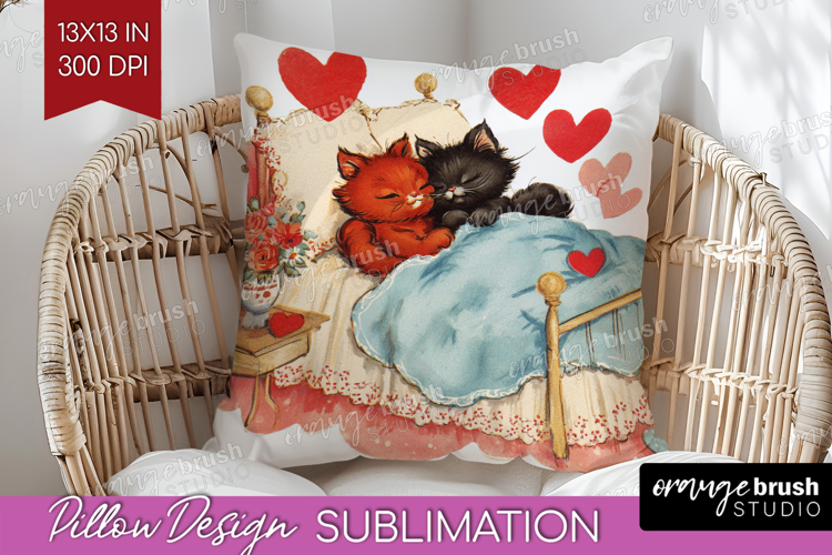 Vintage Valentines Day Pillow Sublimation - Retro Animal PNG