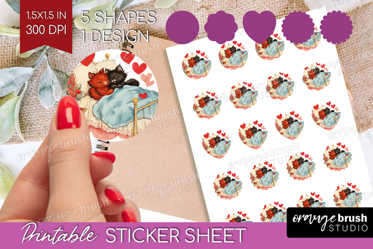 Vintage Valentines Day Round Sticker - Retro Animal Sticker