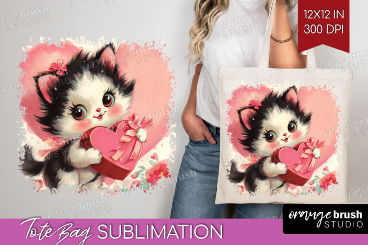 Vintage Valentines Day Tote Bag - Retro Animal Tote Bag PNG