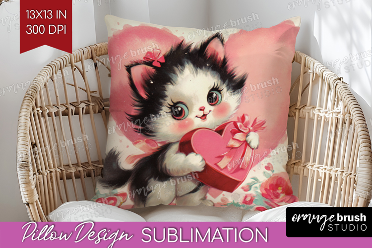 Vintage Valentines Day Pillow Sublimation - Retro Animal PNG