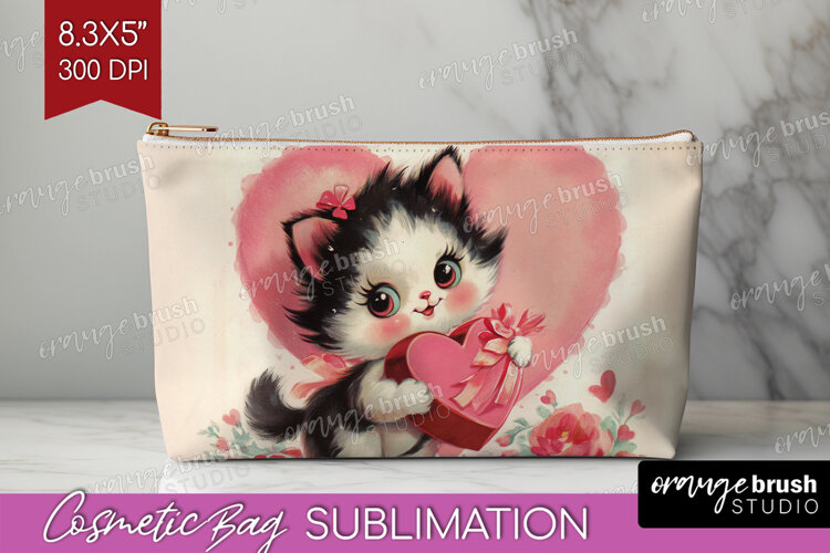 Vintage Valentines Day Cosmetic Bag - Retro Animal Makeup example image 1