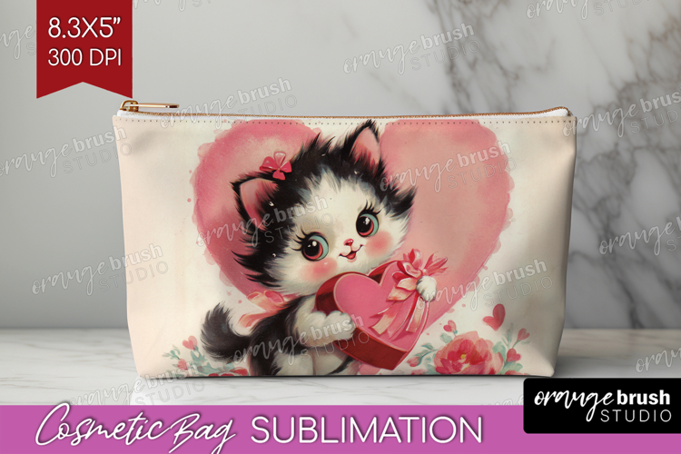 Vintage Valentines Day Cosmetic Bag - Retro Animal Makeup