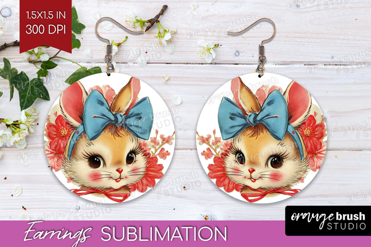 Vintage Valentines Day Round Earrings - Retro Animal PNG