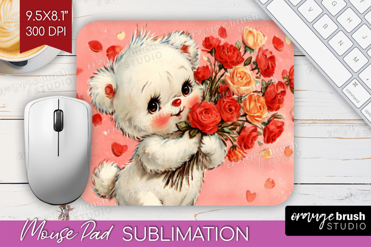Vintage Valentines Day Mouse Pad Sublimation - Retro Animal