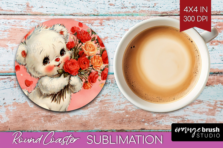 Vintage Valentines Day Round Coaster - Retro Animal Coaster