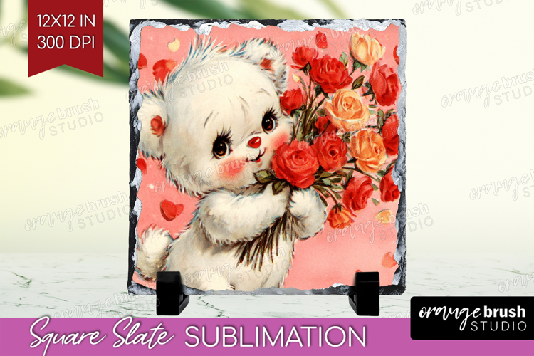 Vintage Valentines Day Slate PNG - Retro Animal Square Slate