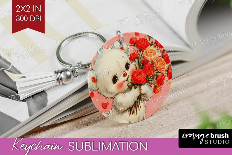 Vintage Valentines Day Keychain PNG - Retro Animal Keychain