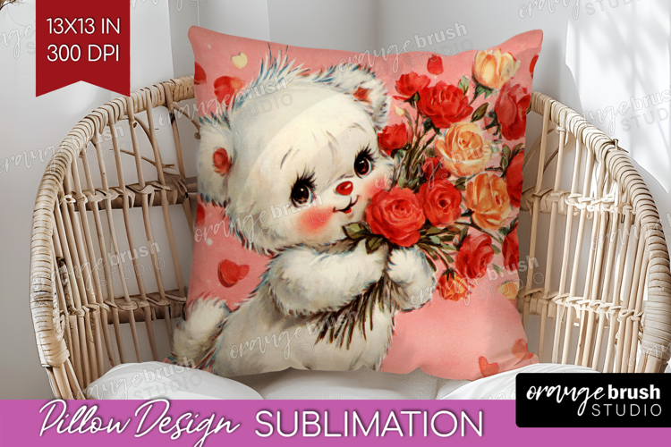 Vintage Valentines Day Pillow Sublimation - Retro Animal PNG