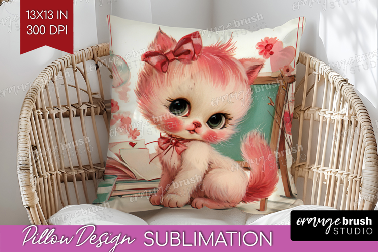 Vintage Valentines Day Pillow Sublimation - Retro Animal PNG