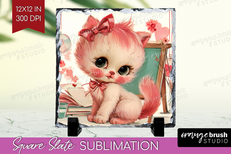 Vintage Valentines Day Slate PNG - Retro Animal Square Slate