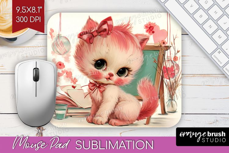 Vintage Valentines Day Mouse Pad Sublimation - Retro Animal