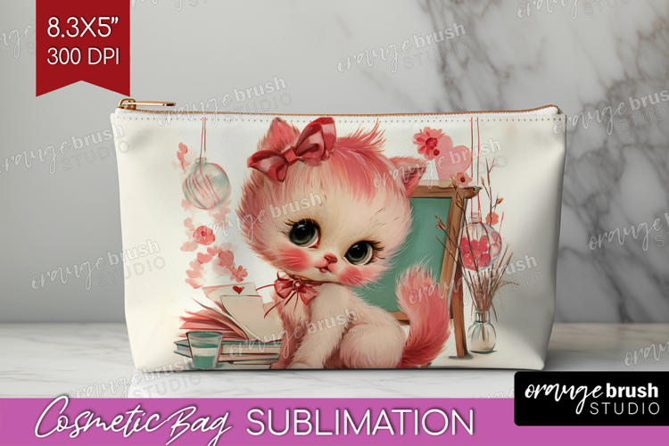 Vintage Valentines Day Cosmetic Bag - Retro Animal Makeup