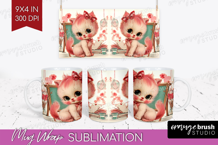 Vintage Valentines Day Mug Wrap - Retro Animal Mug PNG