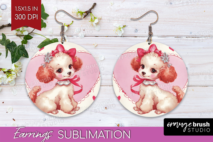 Vintage Valentines Day Round Earrings - Retro Animal PNG