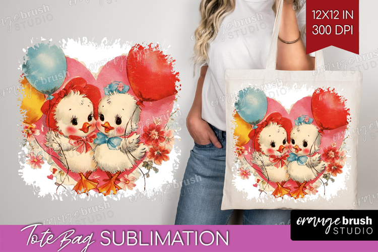 Vintage Valentines Day Tote Bag - Retro Animal Tote Bag PNG