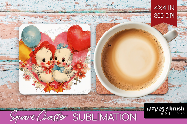 Vintage Valentines Day Square Coaster - Retro Animal Coaster