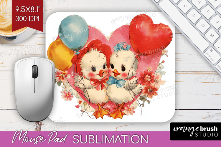 Vintage Valentines Day Mouse Pad Sublimation - Retro Animal