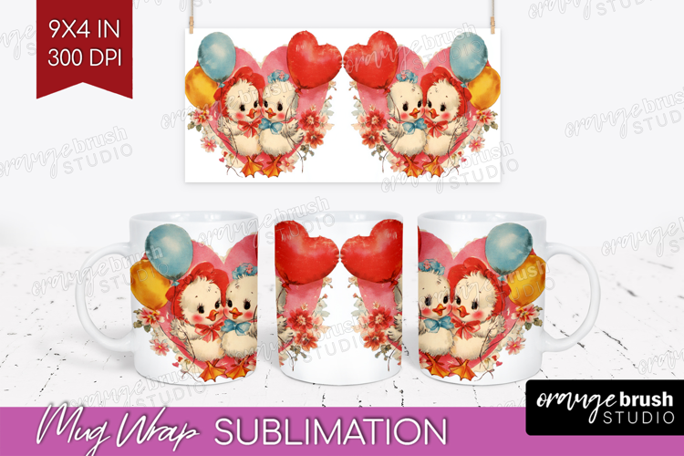 Vintage Valentines Day Mug Wrap - Retro Animal Mug PNG