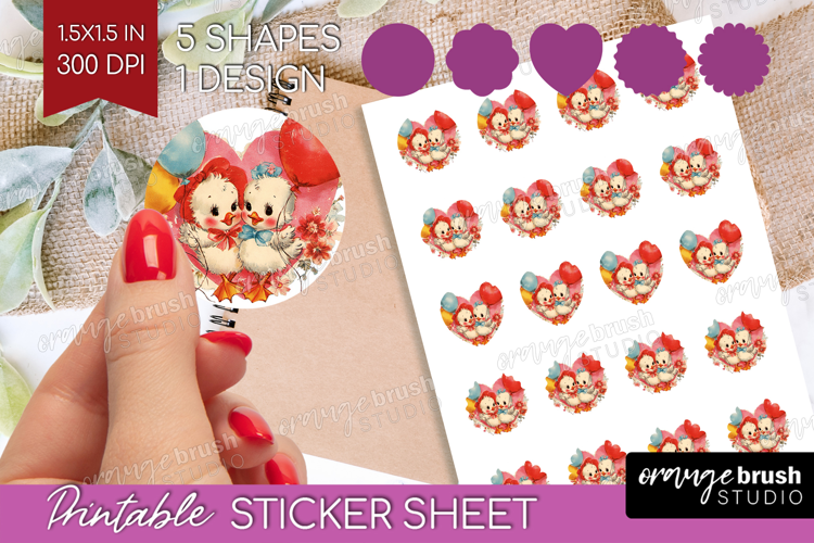 Vintage Valentines Day Round Sticker - Retro Animal Sticker