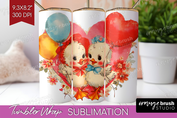 Vintage Valentines Day Tumbler Wrap - Retro Animal Tumbler